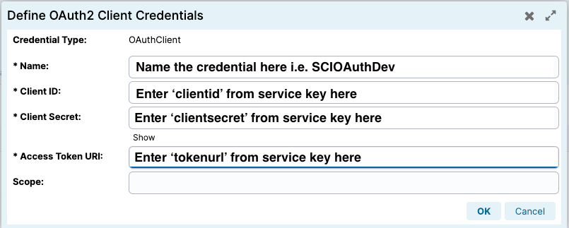 OAuth Credentials Dialog