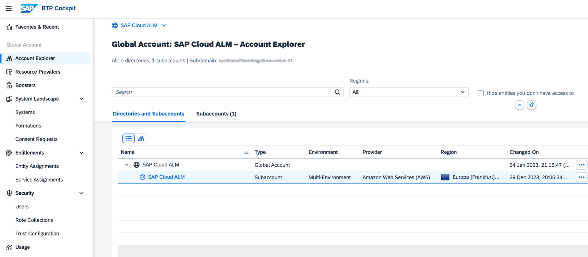 SAP BTP Cockpit CALM