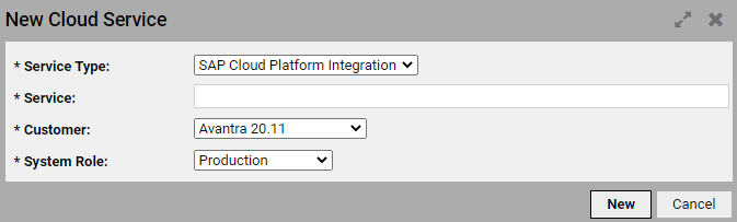 New Cloud Service Dialog